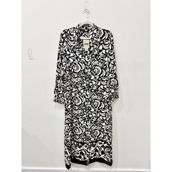 Zara Floral Printed Button Front Maxi Shirt Dress Black White Women's Size XL - Picture 4 of 7